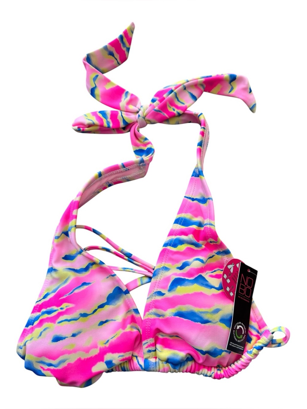 NOBO Triangle Bikini Top Size Pink Print 7-Way Wear Halter NWT